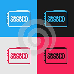 Pop art line SSD card icon isolated on color background. Solid state drive sign. Storage disk symbol. Vector