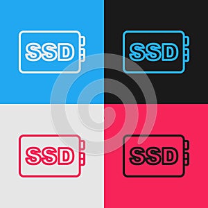 Pop art line SSD card icon isolated on color background. Solid state drive sign. Storage disk symbol. Vector