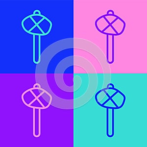 Pop art line Stone age hammer icon isolated on color background. Vector