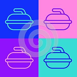 Pop art line Stone for curling sport game icon isolated on color background. Sport equipment. Vector Illustration