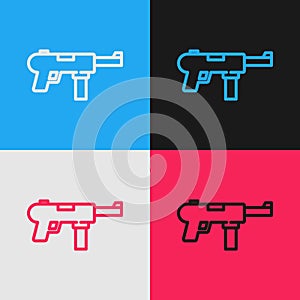 Pop art line Submachine gun M3, Grease gun icon isolated on color background. Vector