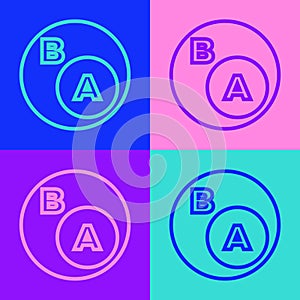 Pop art line Subsets, mathematics, a is subset of b icon isolated on color background. Vector