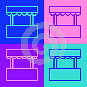 Pop art line Ticket box office icon isolated on color background. Ticket booth for the sale of tickets for attractions