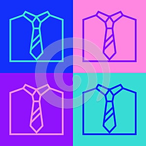 Pop art line Tie icon isolated on color background. Necktie and neckcloth symbol. Vector