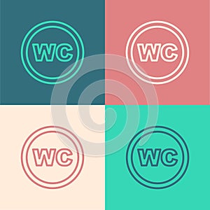 Pop art line Toilet icon isolated on color background. WC sign. Washroom. Vector
