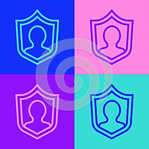 Pop art line User protection icon isolated on color background. Secure user login, password protected, personal data