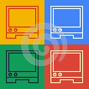 Pop art line Voice assistant icon isolated on color background. Voice control user interface smart speaker. Vector