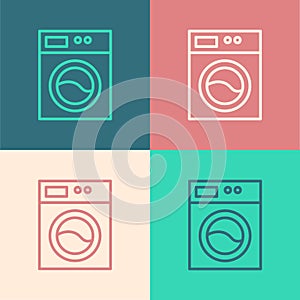 Pop art line Washer icon isolated on color background. Washing machine icon. Clothes washer - laundry machine. Home
