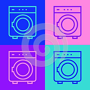 Pop art line Washer icon isolated on color background. Washing machine icon. Clothes washer - laundry machine. Home