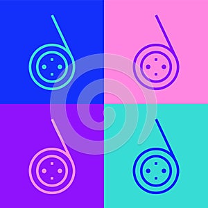 Pop art line Yoyo toy icon isolated on color background. Vector