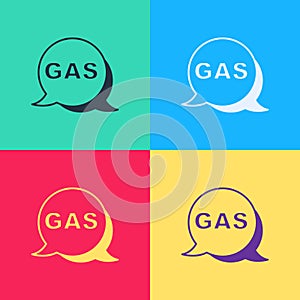 Pop art Location and petrol or gas station icon isolated on color background. Car fuel symbol. Gasoline pump. Vector