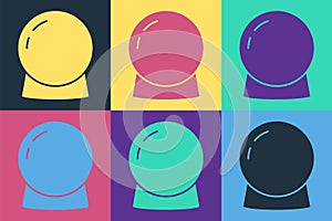 Pop art Magic ball icon isolated on color background. Crystal ball. Vector