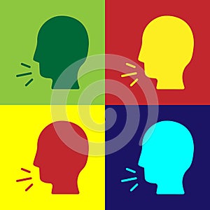 Pop art Man coughing icon isolated on color background. Viral infection, influenza, flu, cold symptom. Tuberculosis, mumps,