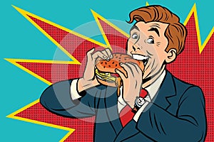 Pop art man eating a Burger