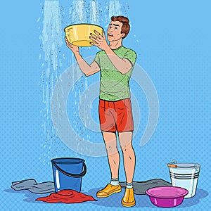 Pop Art Man Holding Bucket and Collecting Water photo