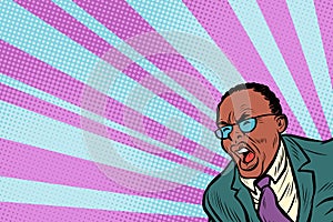 Pop art man shouting. African American people