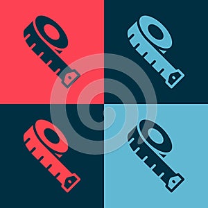 Pop art Measuring tape icon isolated on color background. Tape measure. Vector