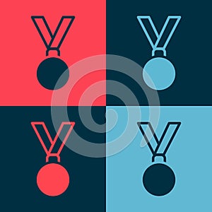 Pop art Medal icon isolated on color background. Winner achievement sign. Award medal. Vector Illustration