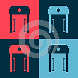 Pop art Metal detector in airport icon isolated on color background. Airport security guard on metal detector check