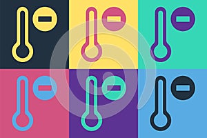 Pop art Meteorology thermometer measuring icon isolated on color background. Thermometer equipment showing hot or cold