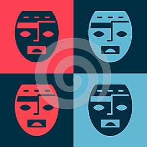 Pop art Mexican mayan or aztec mask icon isolated on color background. Vector