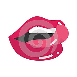 Pop art mouth and lips, sexy licking lips, flat icon design
