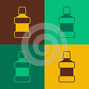 Pop art Mouthwash plastic bottle icon isolated on color background. Liquid for rinsing mouth. Oralcare equipment. Vector