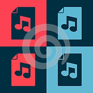 Pop art Music book with note icon isolated on color background. Music sheet with note stave. Notebook for musical notes