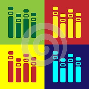 Pop art Music equalizer icon isolated on color background. Sound wave. Audio digital equalizer technology, console panel