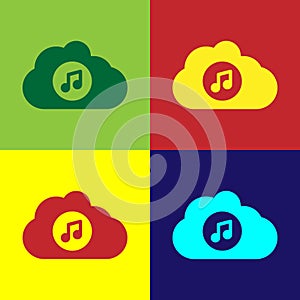 Pop art Music streaming service icon isolated on color background. Sound cloud computing, online media streaming, song