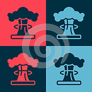 Pop art Nuclear explosion icon isolated on color background. Atomic bomb. Symbol of nuclear war, end of world. Vector