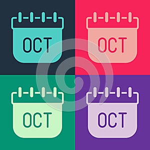 Pop art October calendar autumn icon isolated on color background. Vector