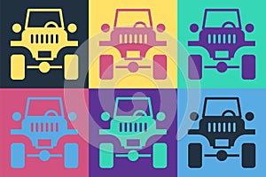 Pop art Off road car icon isolated on color background. Jeep sign. Vector