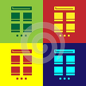 Pop art Online shopping on mobile phone icon isolated on color background. Internet shop, mobile store app and payments
