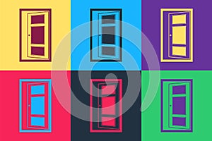 Pop art Open door icon isolated on color background. Vector