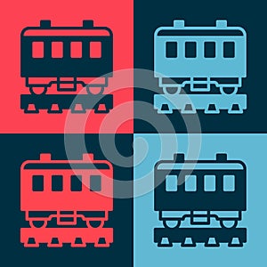 Pop art Passenger train cars icon isolated on color background. Railway carriage. Vector