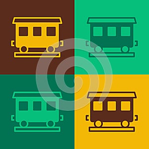 Pop art Passenger train cars icon isolated on color background. Railway carriage. Vector