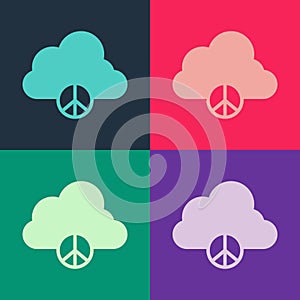 Pop art Peace cloud icon isolated on color background. Hippie symbol of peace. Vector