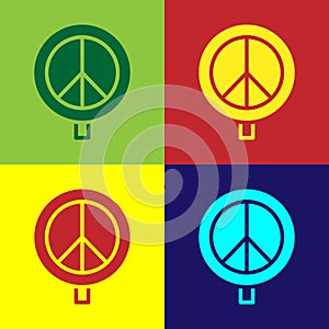 Pop art Peace icon isolated on color background. Hippie symbol of peace. Vector