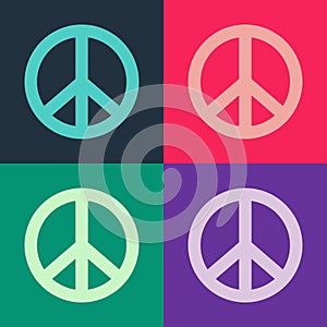 Pop art Peace icon isolated on color background. Hippie symbol of peace. Vector