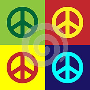 Pop art Peace icon isolated on color background. Hippie symbol of peace. Vector Illustration