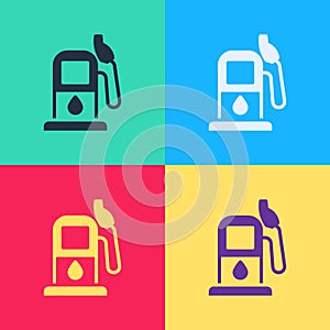 Pop art Petrol or gas station icon isolated on color background. Car fuel symbol. Gasoline pump. Vector