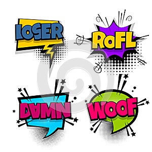 Pop art phrase comic text set