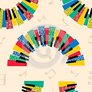 Pop art piano music pattern. Spring or summer jazz festival. Geometric motif. Cool endless pianoforte key texture photo