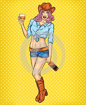 Pop art pin up illustration of a rodeo girl