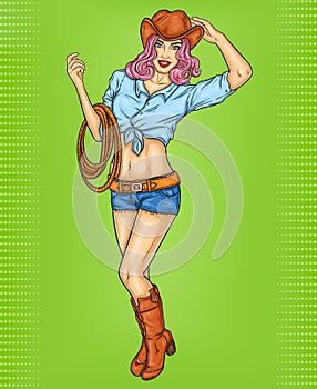 Pop art pin up illustration of a rodeo girl