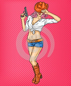 Pop art pin up illustration of a rodeo girl