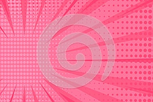 Pop art pink comic cover. Retro style background with sun rays and dots