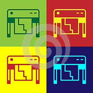 Pop art Plotter icon isolated on color background. Large format multifunction printer. Polygraphy, printshop service