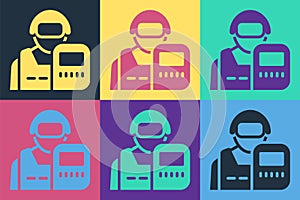 Pop art Police officer icon isolated on color background. Vector